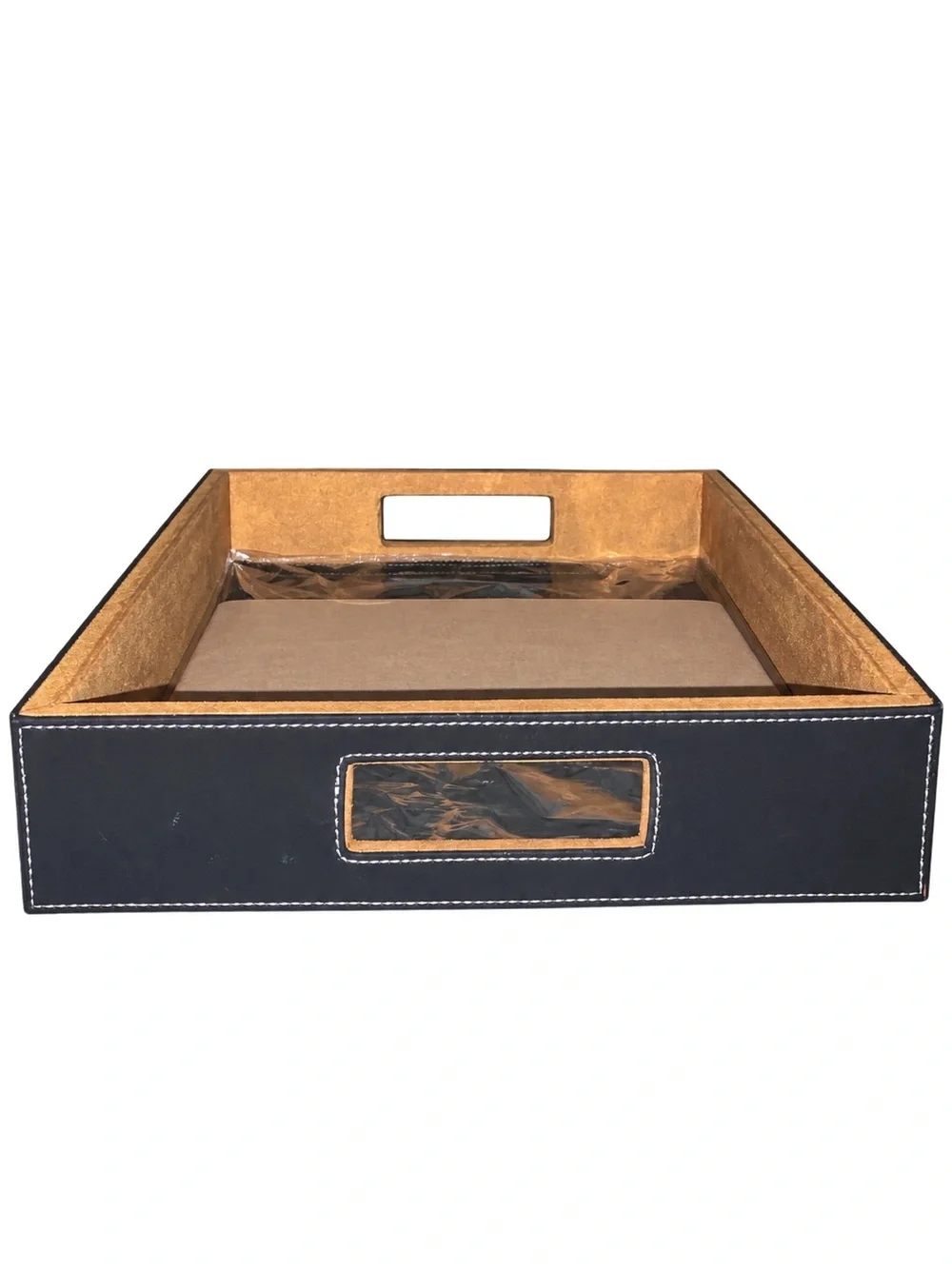 Black Leatherette Tray 16” x 12” x 2.5” with Removable Interior Mat